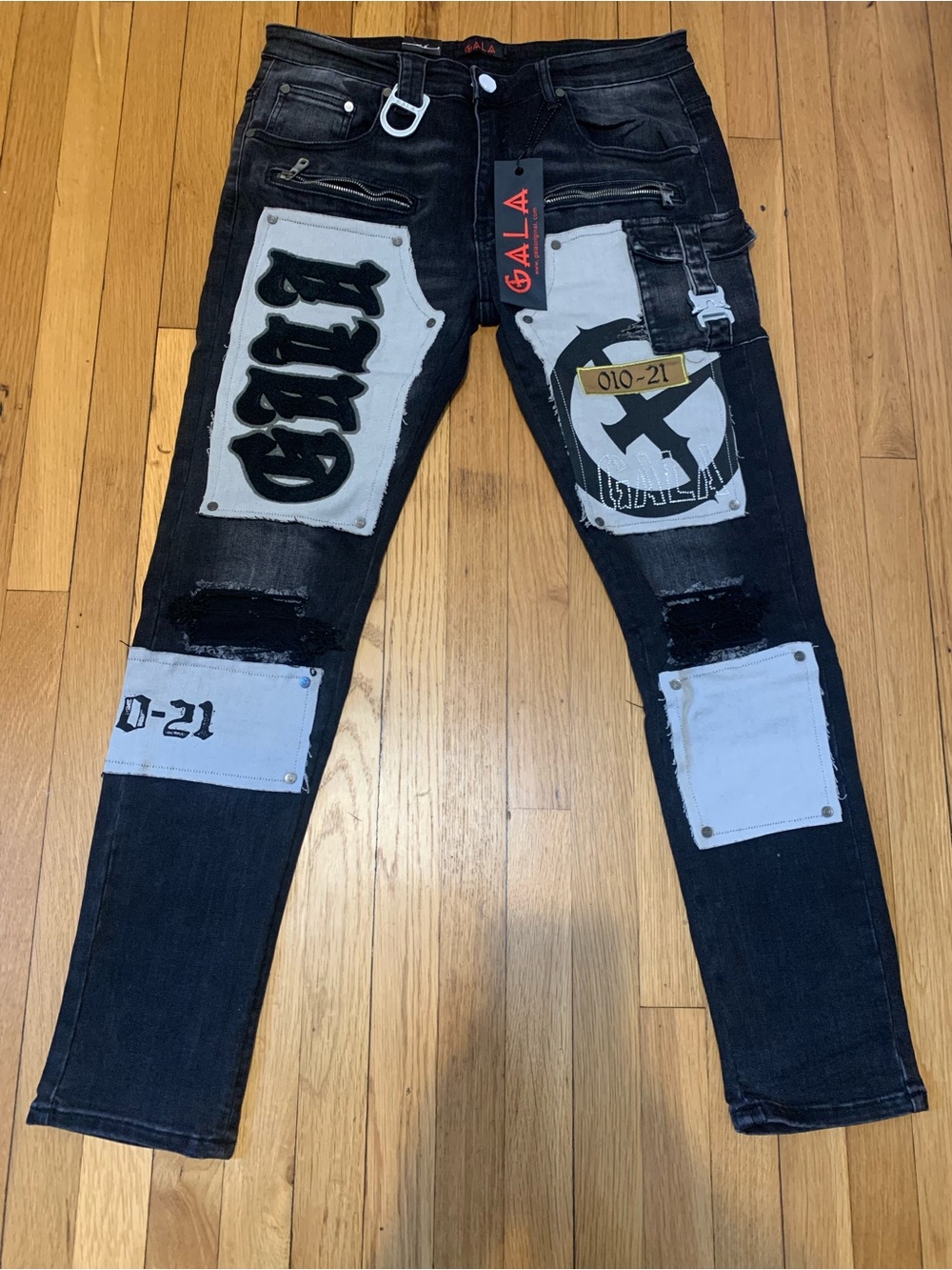 GALA Black Skinny Jeans with Light Gray Patchwork